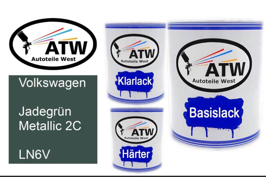 Volkswagen, Jadegrün Metallic 2C, LN6V: 1L Lackdose + 1L Klarlack + 500ml Härter - Set, von ATW Autoteile West.